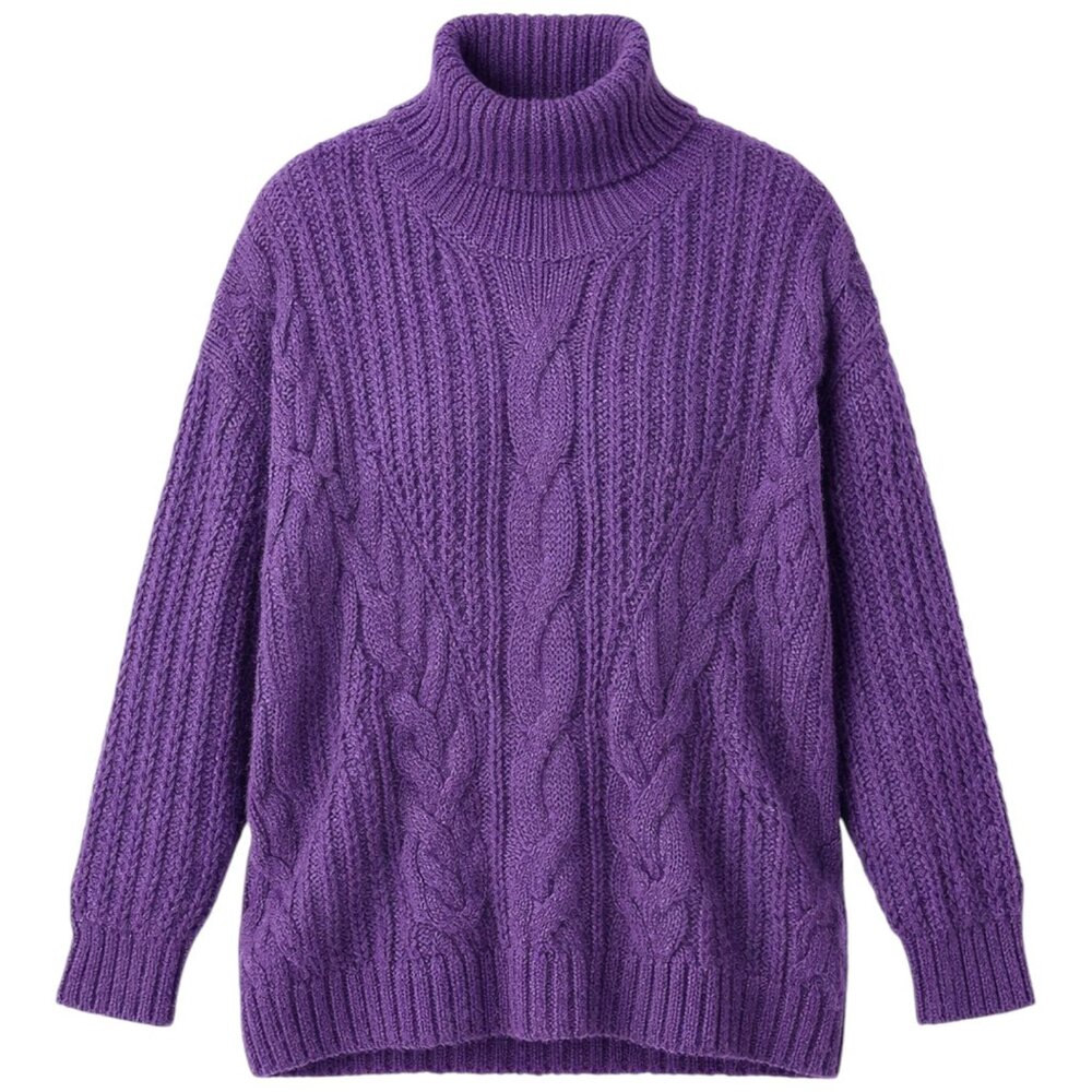 Plus Size Textured Cable Knit Ribbed Hem Turtleneck Sweater 4XL (Fits Smaller) - Picture 5 of 8